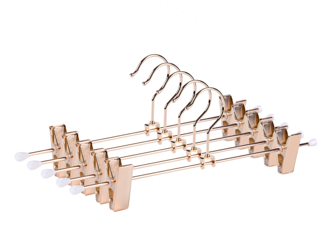Shiny Rose Gold Metal Pants Skirt Slack Hangers with Clips Space Saving
