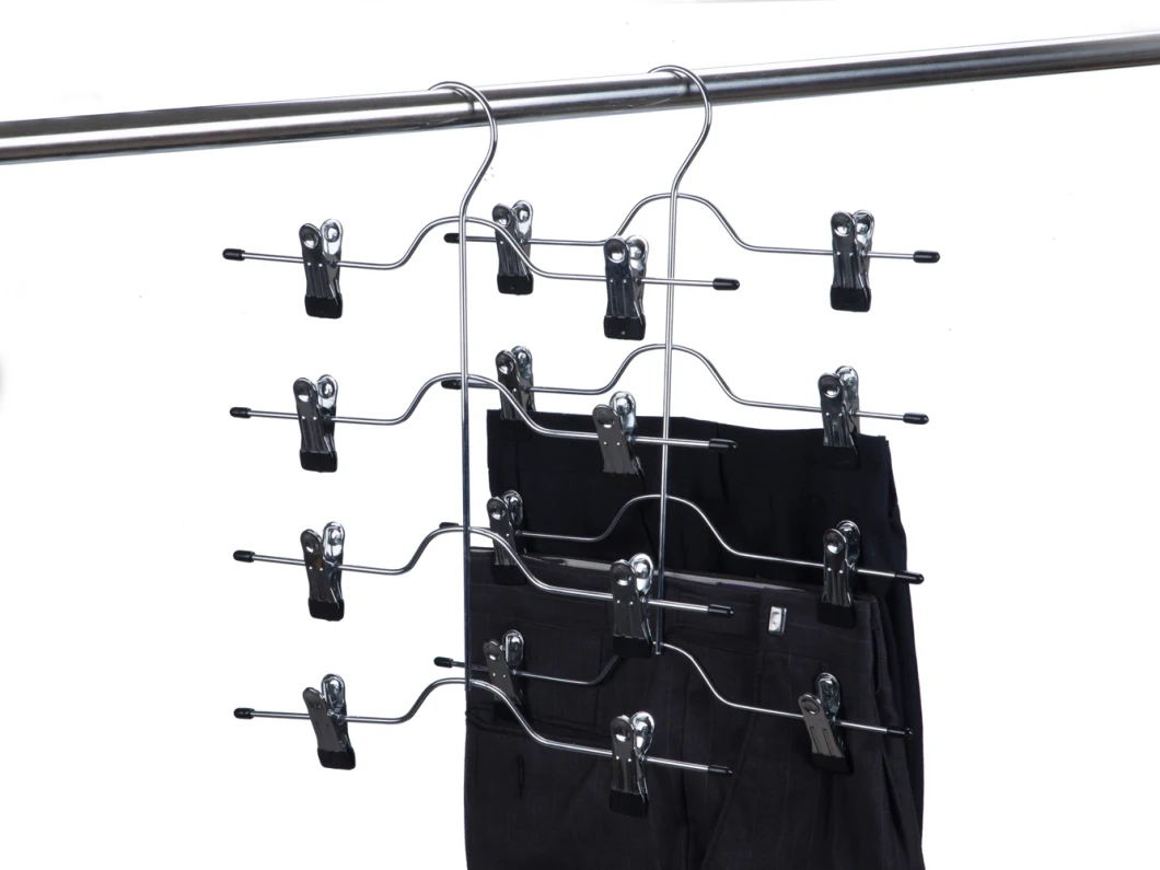 4 Tier Metal Pants Trousers Skirt Hangers with Clips Heavy Duty Space Saving