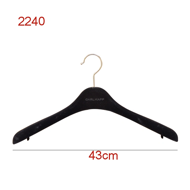 Fashion Broad Shoulder Black Flocking Dress Hanger with Brand Logo