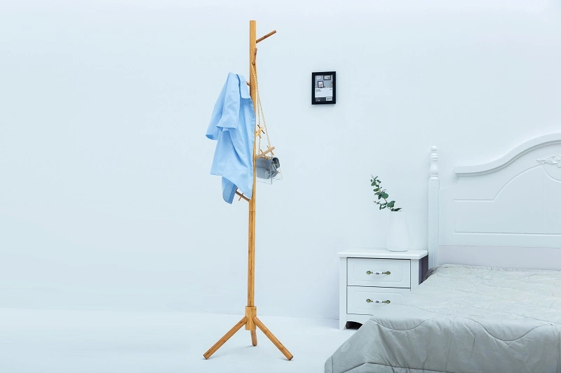Modern Garment Rack Bamboo Coat and Hat Rack with 8 Hooks Cloth Hanger Stand