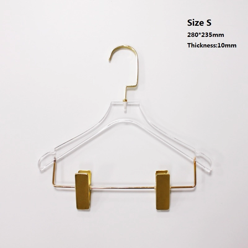 Clear Acrylic Clothes Coat Dress T-Shirt Display Hanger with Gold Clips