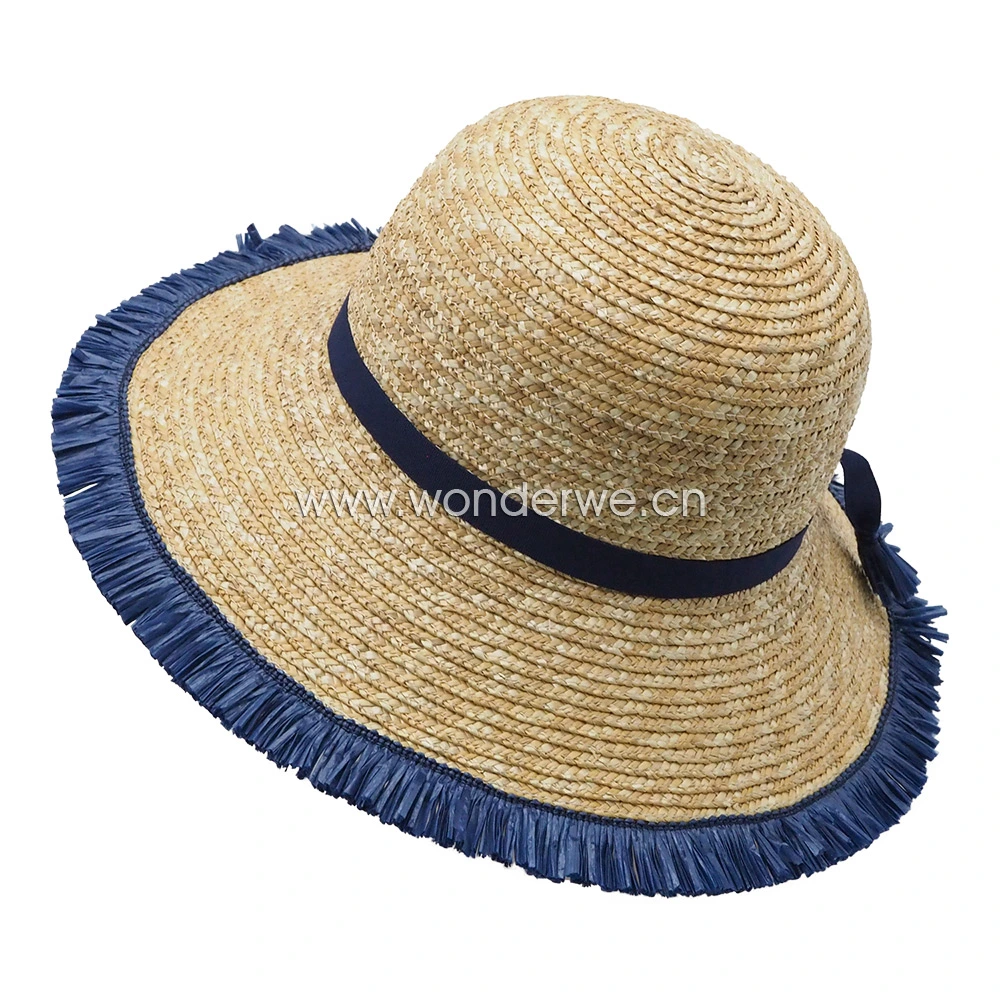 High Quality Natural Wheat Straw Sun Hat with PP Straw Trimming