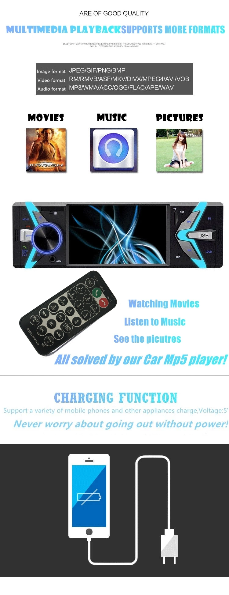 Car Accessories 4.3 Inch MP5 Car Player Audio Player Car Stereo with Bluetooth