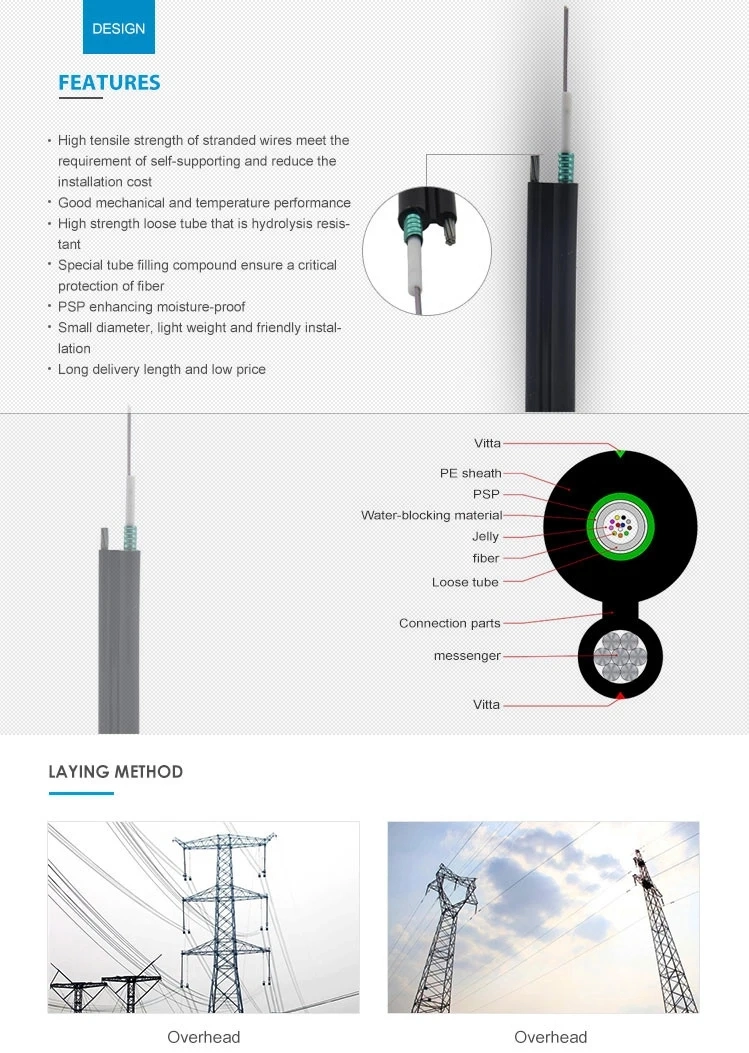 Outdoor Aerial Figure8 Singlemode Fiber GYXTC8S Cable for communication cable drop fiber optic ftth cable
