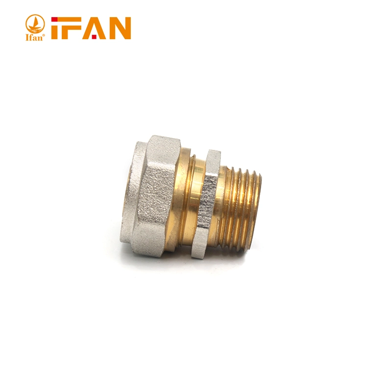 Double Brass Color Thread Connecting Pex Al Pex Pipe Male Coupling