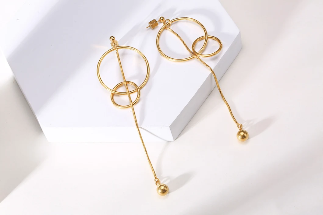 Fashion Jewelry Classic Double Ring Round Bead Earrings Stainless Steel Golden Accessories Customization