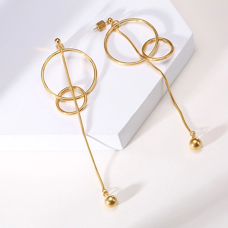 Fashion Jewelry Classic Double Ring Round Bead Earrings Stainless Steel Golden Accessories Customization