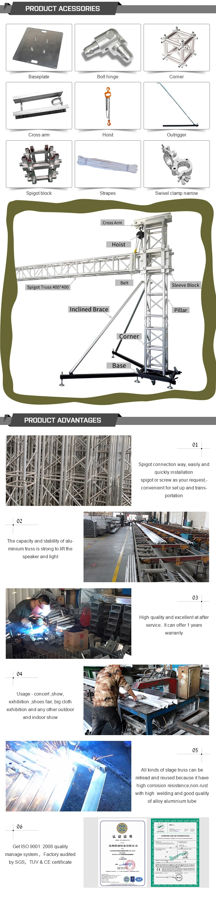 Professional TUV Certified Aluminum Stage Truss Lifting System Manufacturer Ground Support Tower Aluminum Truss Display