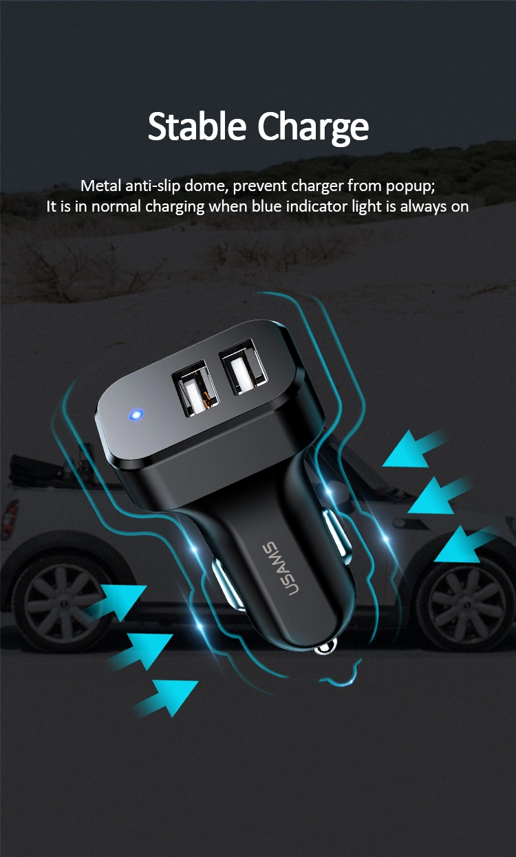 Usams Factory Outlet Car Accessories USB Car Charger Hot Sale Dual Ports Car Phone Charger