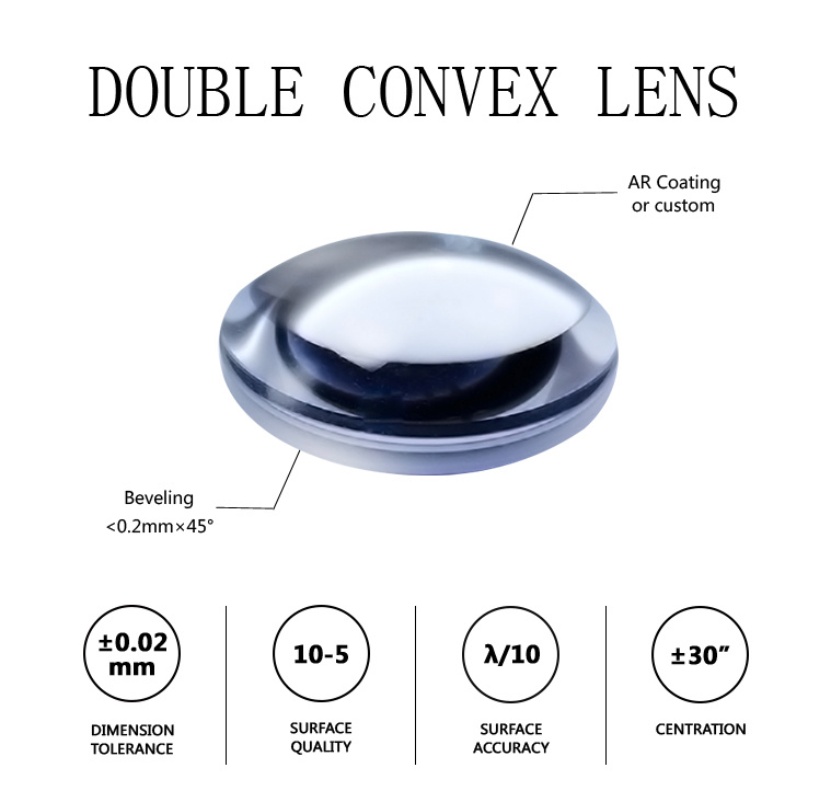 Optical Bk7 K9 Fused Silica Double Convex Lens / Bi-Convex Lens