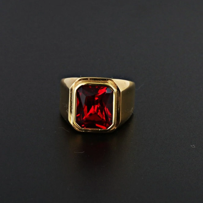 Jewelry Titanium Steel Square Gem Ring Punk Rock Stainless Steel Red Black Sapphire Ring Sgmr2895