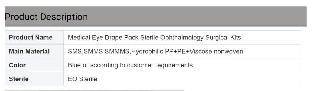 CE ISO Approved Medical Consumables Non Woven Disposable Ophthalmic Cataract Eye Surgical Pack Manufacturers