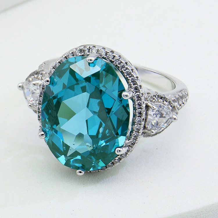 S925 Sterling Silver Ring Sapphire Blue Crystal Ring