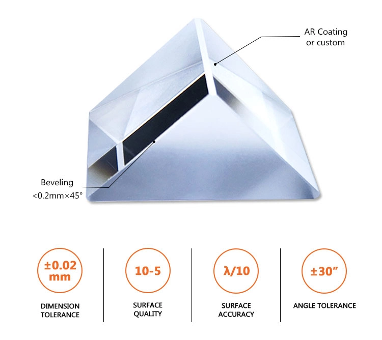 Optical 90 Degree Triangle Prism Bk7, Si, Sapphire, CaF2 Material Right Angle Prism