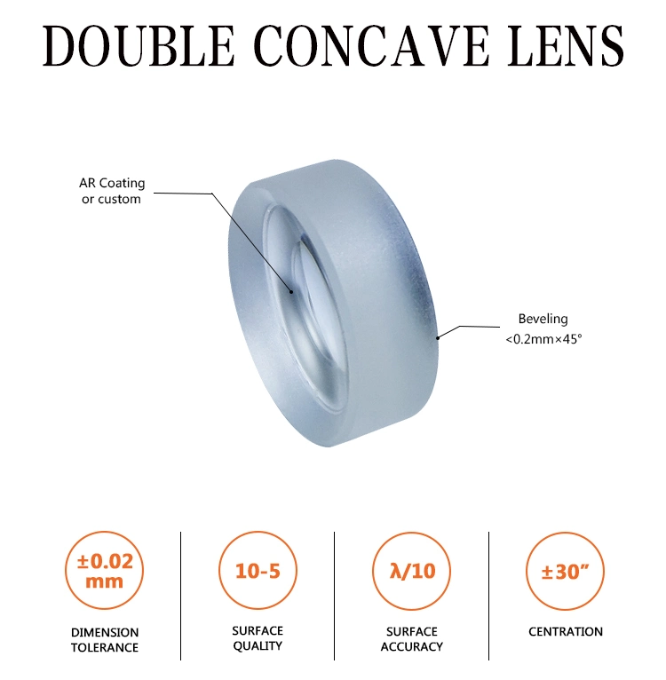 Custom Optical Spherical Bi-Concave Glass Lens OEM Bk7/B270/K9 Fused Silica Quartz Double Concave Lens