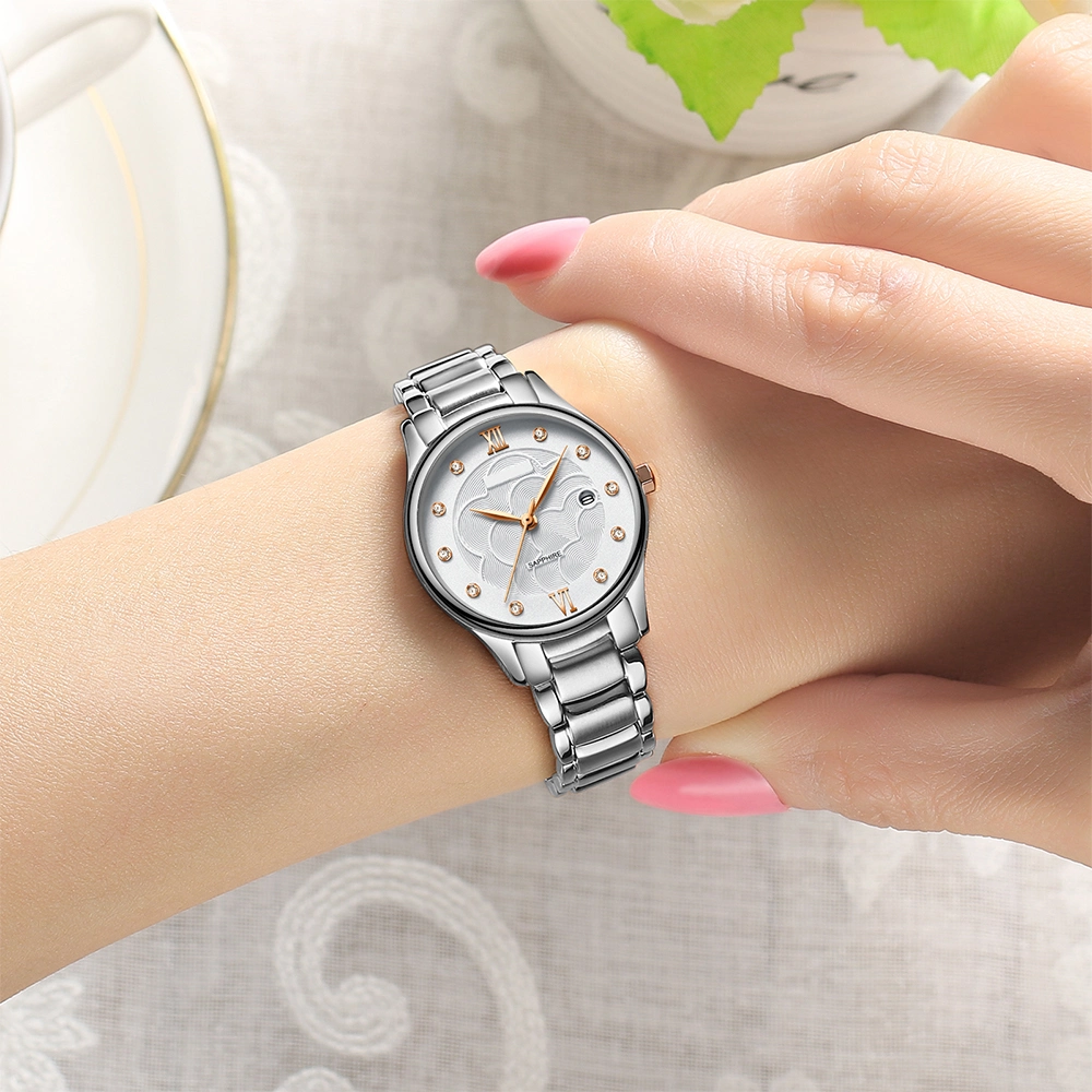 Custom Quartz Movement Sapphire Glass Lady Stainless Steel Watch