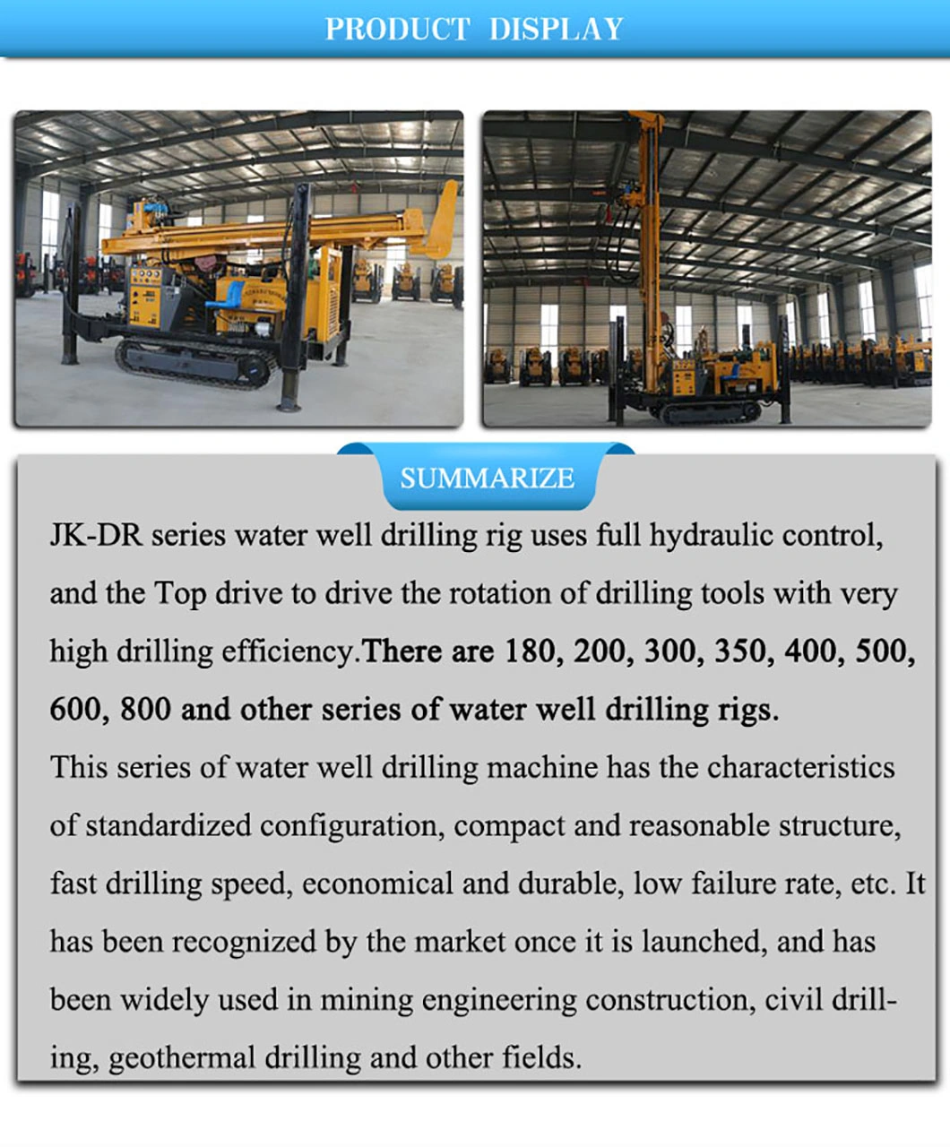 Jk-Dr350 2019 Hot Sale Farm Irrigation Water Well Drilling Rigs