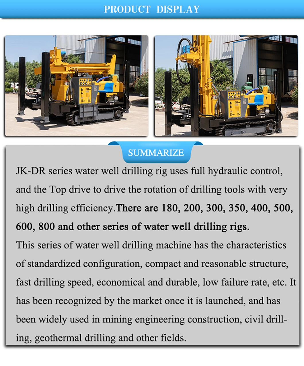 Top Quality 300 M Portable Deep Water Well Drilling Rigs for Sale