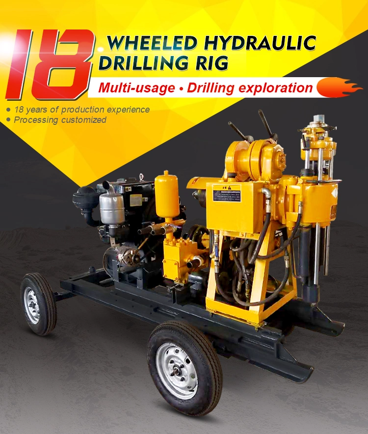 Hydraulic Water Well Drilling Rig 130m Wheel Portable Manual Water Well Drilling Rig for Sale