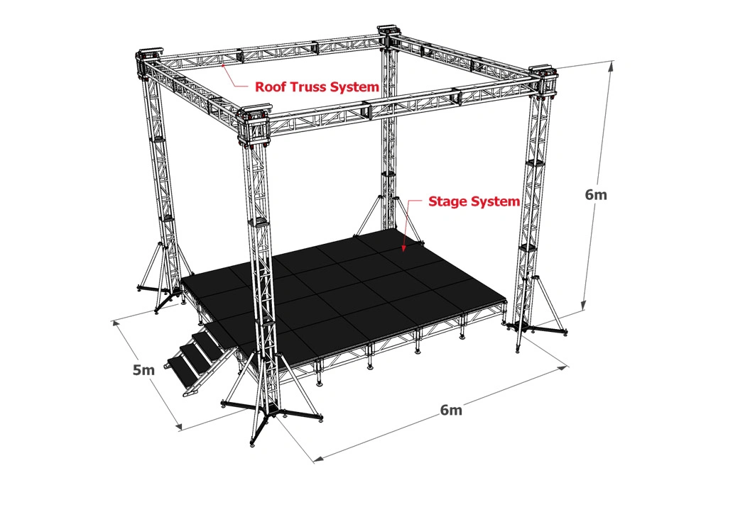 Aluminum Lighting Stage Portable Heavy Duty Stage Truss with Roof System and Hoist Rigging