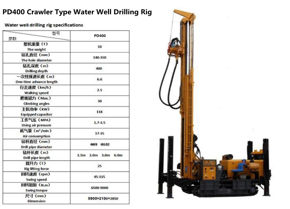 Hige Perfermance Water Well Drilling Rig, Pd400 Crawler Type Water Well Drilling Rig