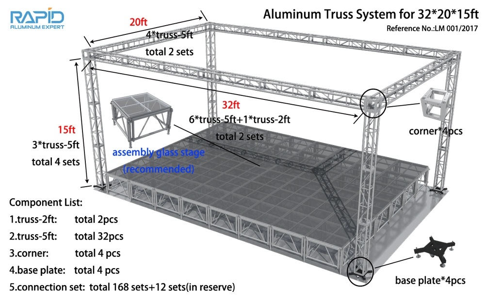 Aluminum Lighting Stage Portable Heavy Duty Stage Truss with Roof System and Hoist Rigging