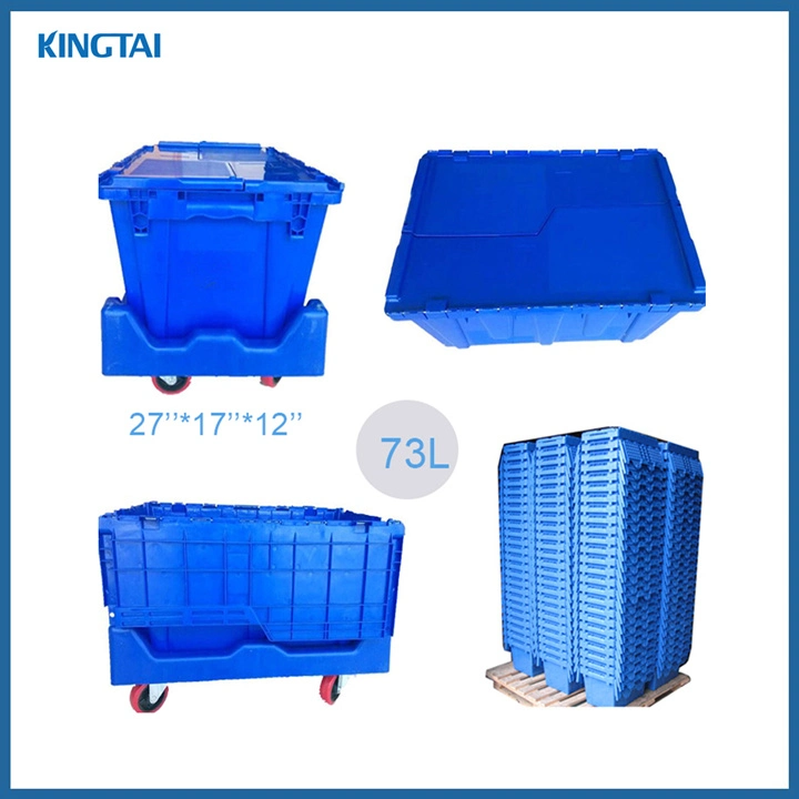 Large Plastic Moving Crate Attached Lid Crate with Dolly
