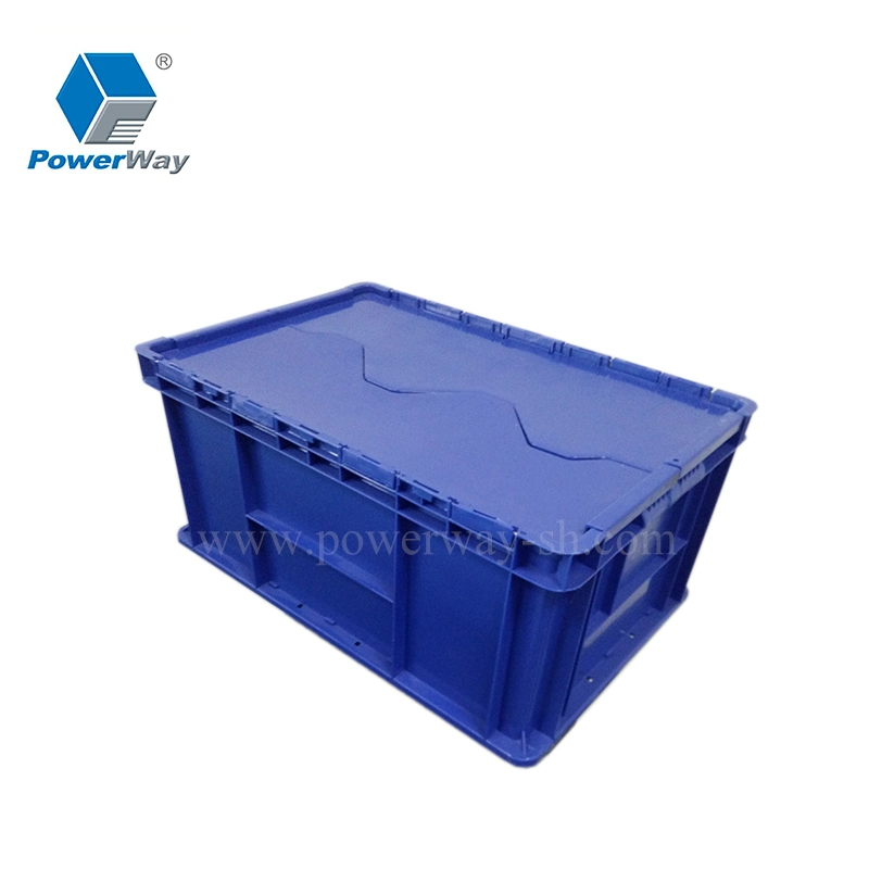 Powerway Warehouse Stackable Plastic Crate Attached Lid Tote Box