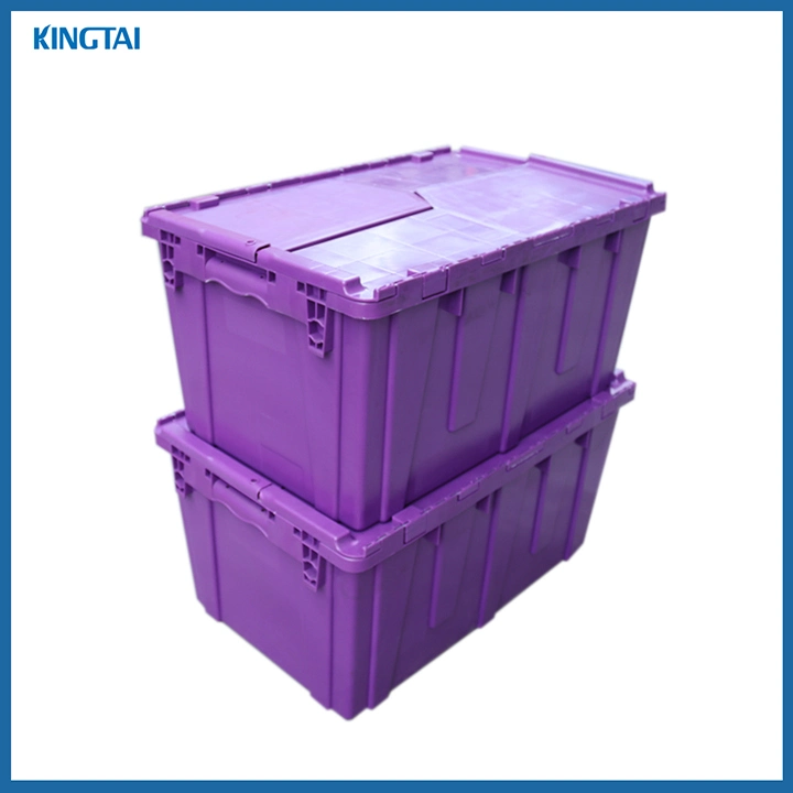 Large Plastic Moving Crate Attached Lid Crate with Dolly