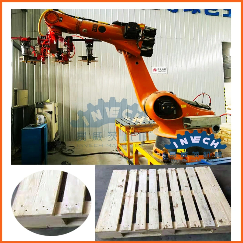 Robot EU Standard Wooden Pallets Processing Line for Blocks and Stringer Pallets Nailing