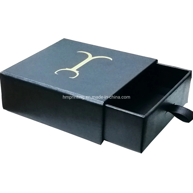 Small Luxury Black Jewelry Box Sliding Drawer Box Packaging Custom Hot Stamping Logo
