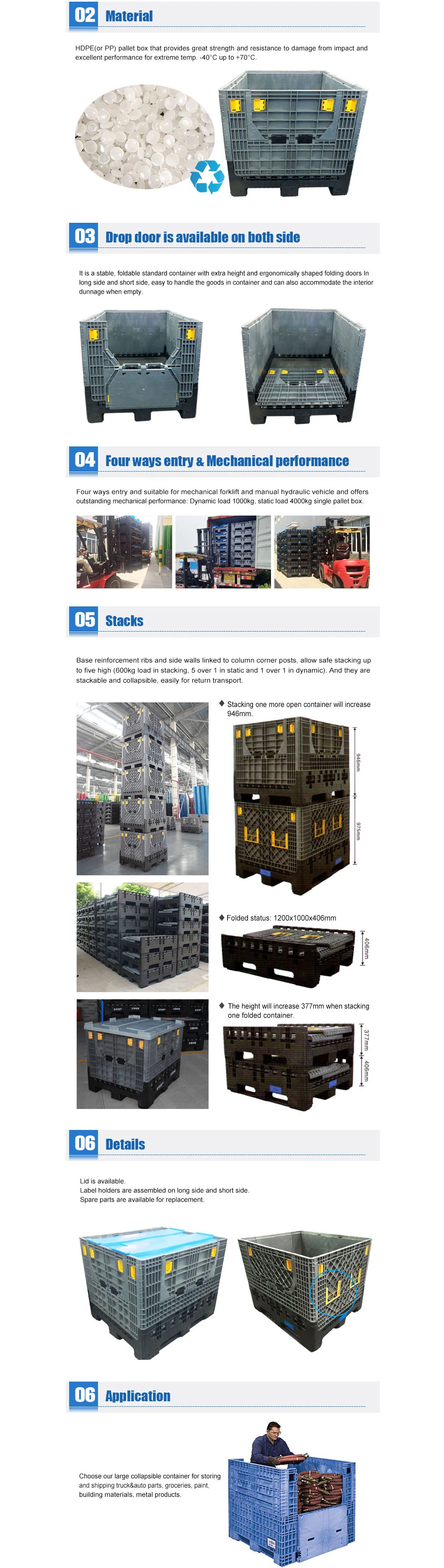 Collapsible Industry Plastic Pallet Box Bins for Auto Industry
