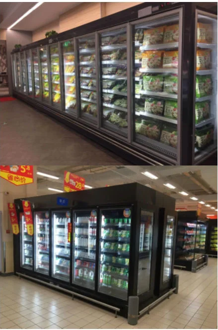 Supermarket Vertical Glass Door Multideck Refrigerated Chiller Showcase with Sweat Free