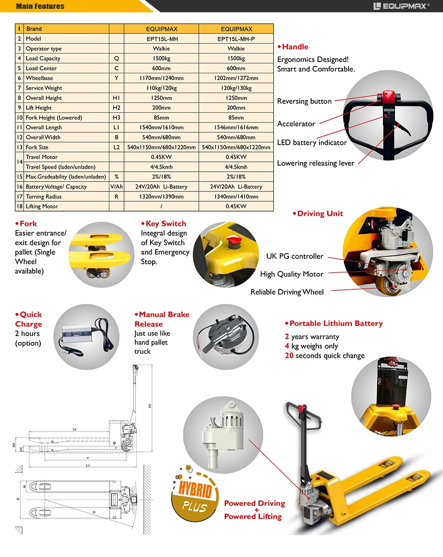 High Cost Effective 1.5 Ton Semi Electric Power Pallet Truck Price, Heli Electric Pallet Truck