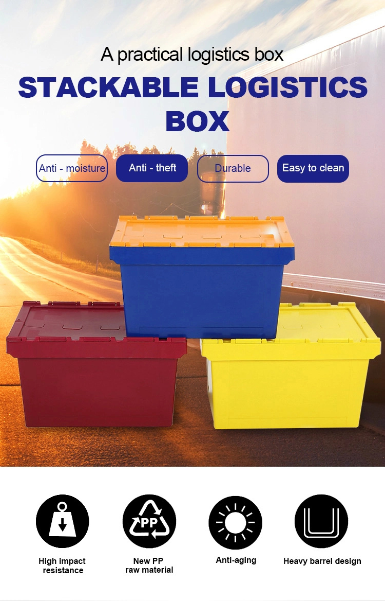 Heavy Duty Stackable Removal Packing Nestable Attached Lid Plastic Storage Crates