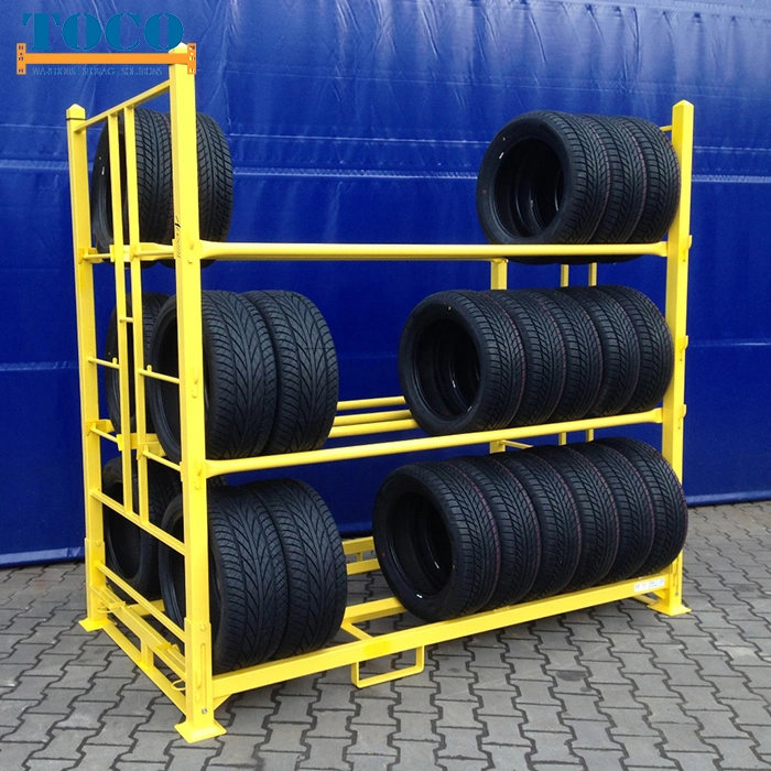 Workshop Powder Coated Automotive Industry Collapsible Pallet Stacking Rack with Wire Mesh Deck