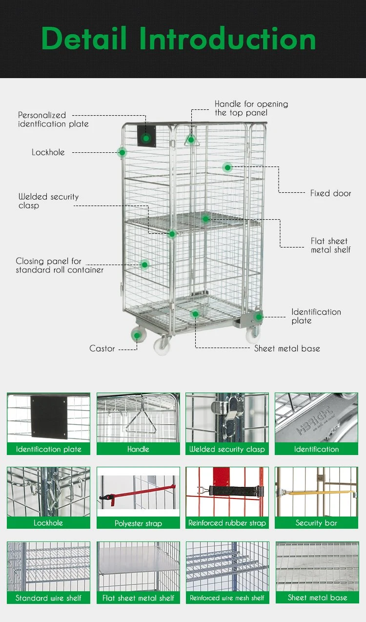4 Doors Nestable Roll Container Cage Container Trolley