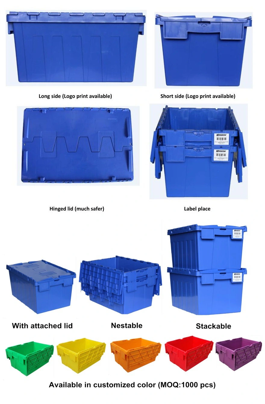 Nestable and Stackable Plastic Storage Crates with Lid (PK-64315)