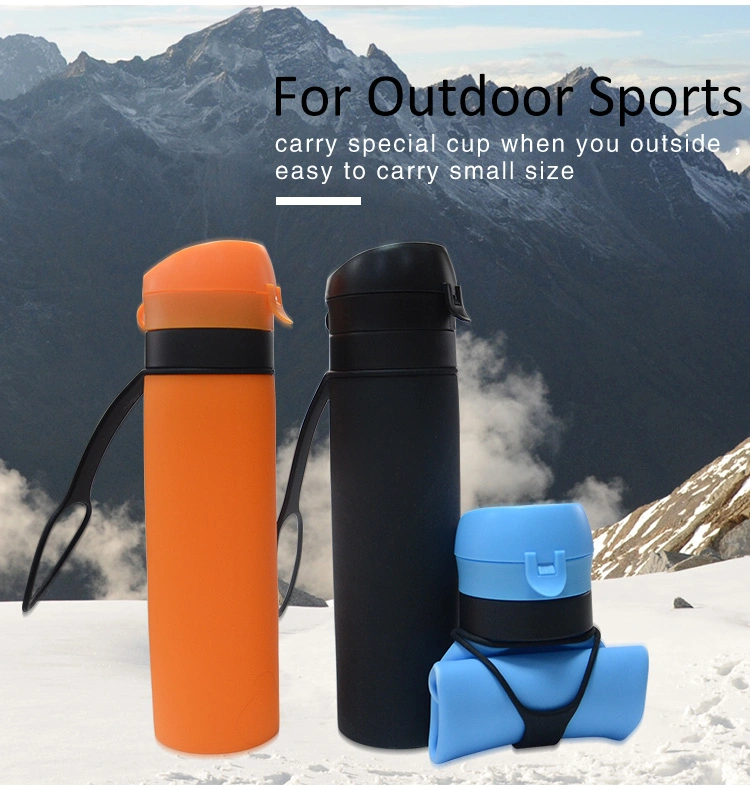 Multi-Colors Expandable Reusable Silicone Collapsible Foldable Water Bottle Sports BPA Free Collapsible Water Bottle