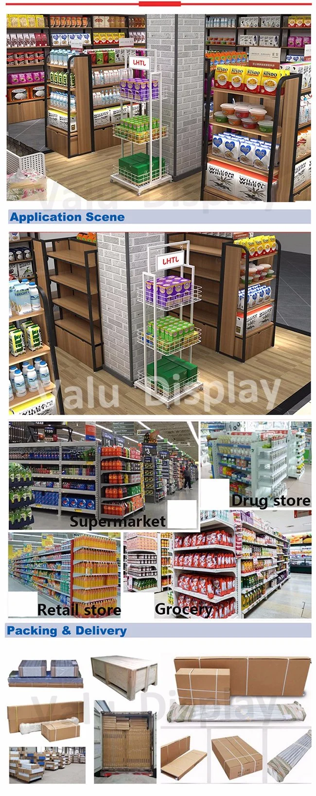 Free Standing Supermarket Metal Snacks Food Display Stand Shelf