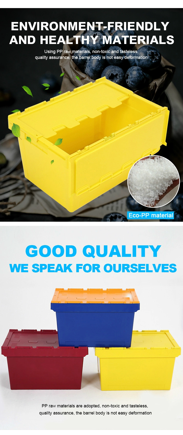 Heavy Duty Stackable Removal Packing Nestable Attached Lid Plastic Storage Crates