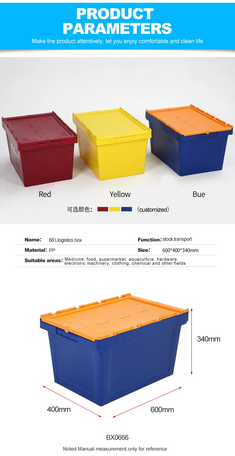 Heavy Duty Stackable Removal Packing Nestable Attached Lid Plastic Storage Crates