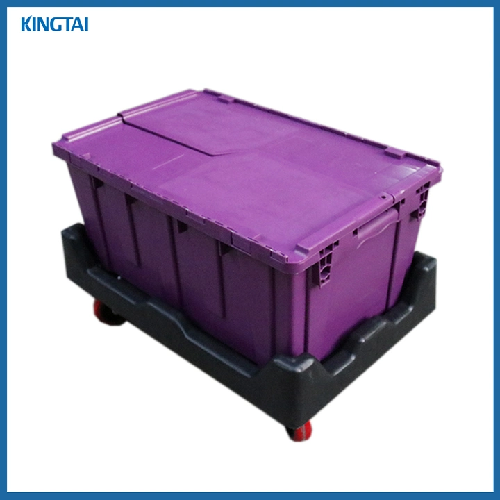 Large Plastic Moving Crate Attached Lid Crate with Dolly