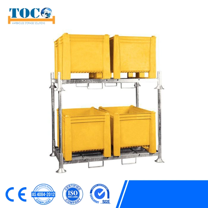 China Company Painted Automotive Industry Foldable Pallet Stacking Frame with Wire Mesh Deck