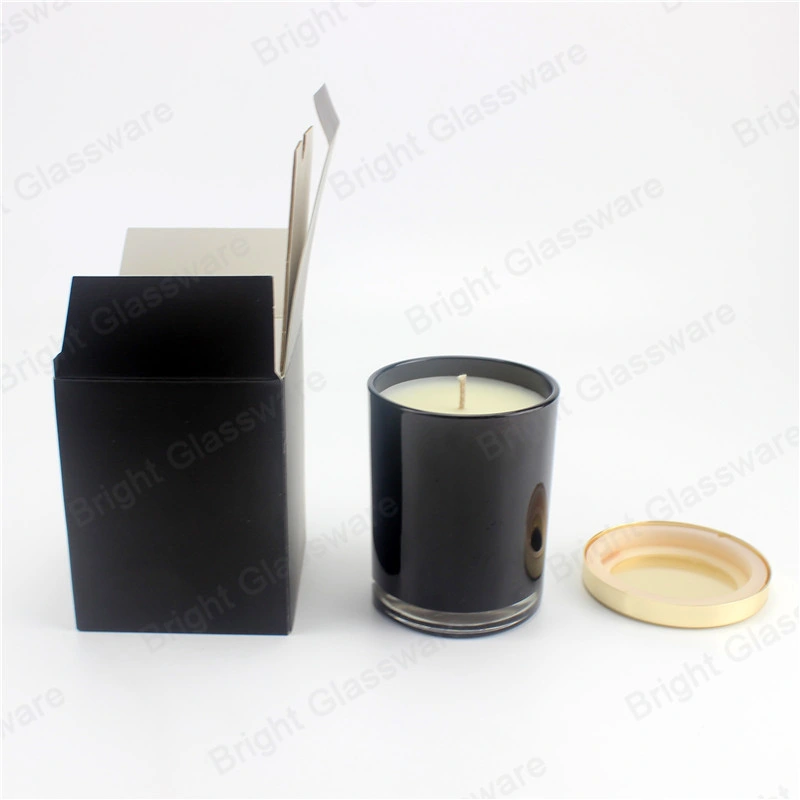 9oz Black Glass Candle Jar with Gold Metal Lid and Black Box Wholesale