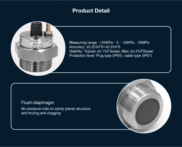 Jc670d Hygienic Flat-Diaphragm Pressure Transducer, Sewage Pressure Sensor, Viscous Medium Pressure Measurement, Hygienic Pressure Pipelines Pressure Transmitte