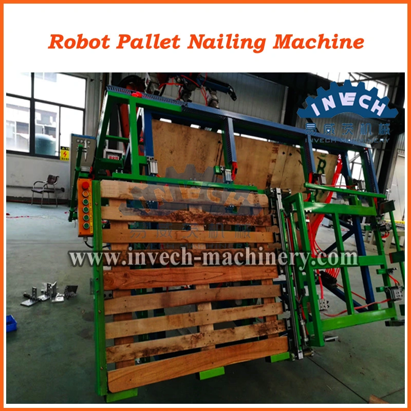 Robot EU Standard Wooden Pallets Processing Line for Blocks and Stringer Pallets Nailing