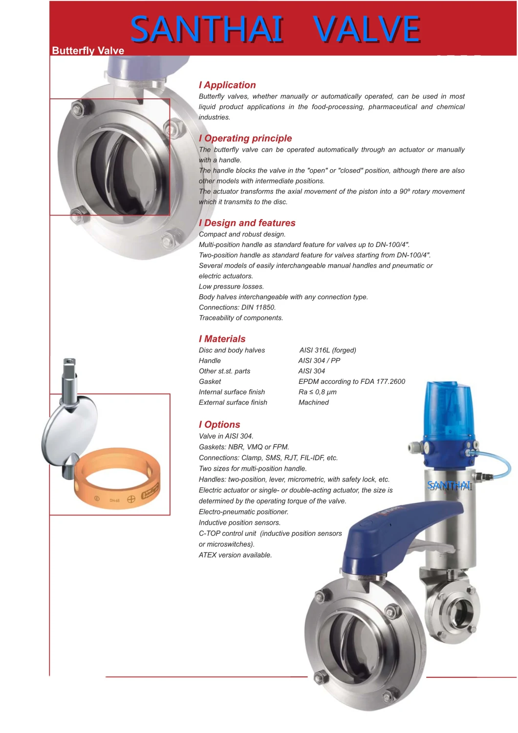 304 316 Stainless Steel Butterfly Valve Hydrauli/Pneumatic Actuator for Sanitary Hygienic Usage 3A Standard or Customized