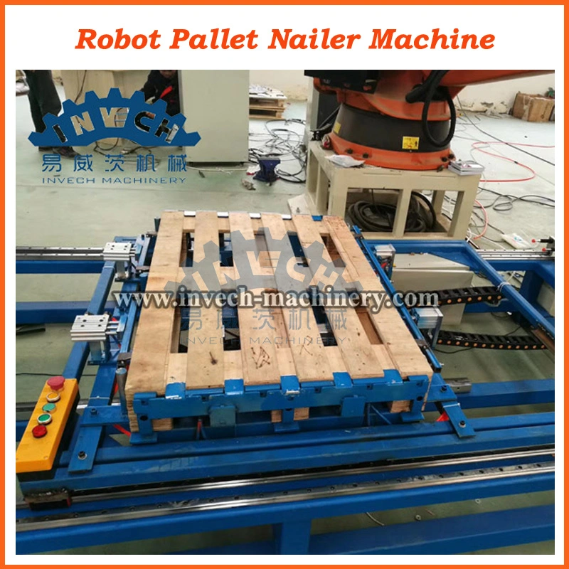 Robot EU Standard Wooden Pallets Processing Line for Blocks and Stringer Pallets Nailing