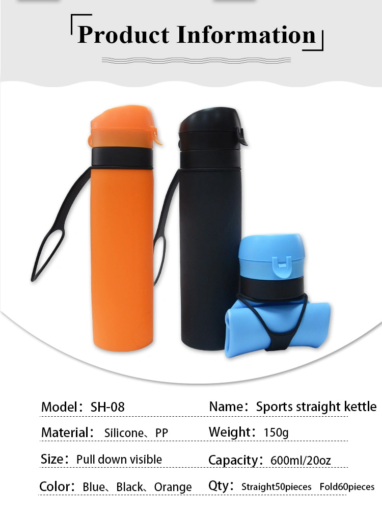 Multi-Colors Expandable Reusable Silicone Collapsible Foldable Water Bottle Sports BPA Free Collapsible Water Bottle